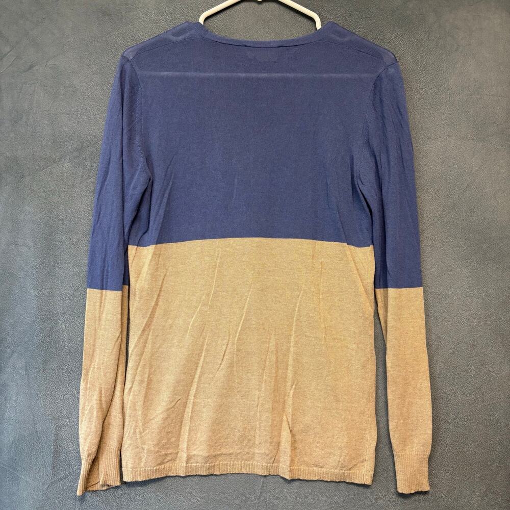 Niu Made in Italy Colorblock Cardigan Blue Tan V-Neck Medium Button Down Preppy - Picture 2 of 12